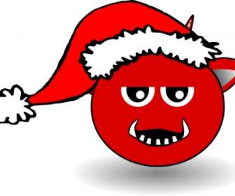 Kleine Rote Teufel Kopf Cartoon Mit Weihnachtsmann Mütze