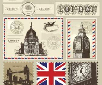 倫敦和巴黎的郵票向量標誌