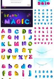Schöne Dreidimensionale Buchstaben Und Zahlen Farbvektor