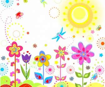 Bunga-bunga Indah Vektor Ilustrator Anak-anak