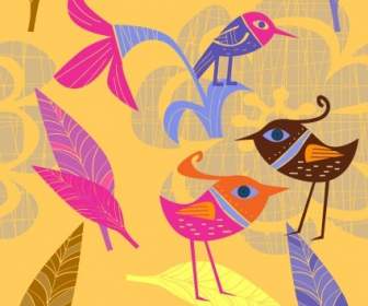 Vettore Di Uccelli Bella Dipinto A Mano Fiori