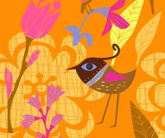 Vettore Di Uccelli Bella Dipinto A Mano Fiori