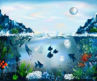 เวกเตอร์โลกใต้น้ำที่สวยงาม