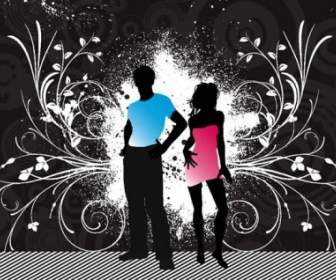 Male And Female Figures Silhouette With Floral Vector