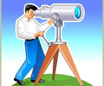 望遠鏡のベクトルを持つ男