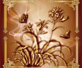 細心の絵画花と蝶ベクトル