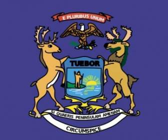 Michigan State Flag And Coat Of Arms Clip Art