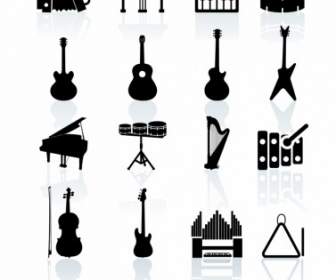 Music Instruments Black And White Icon Set