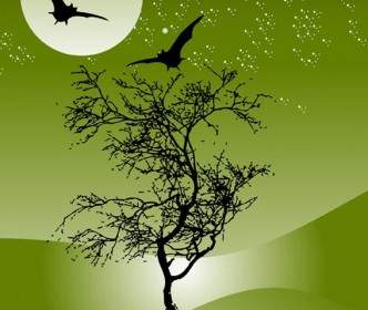 Natura Albero Luna Pipistrello Notte Scena Star