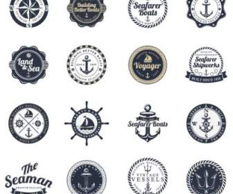 海洋和海標籤郵票向量套