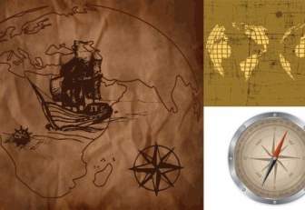 Old Map And Compass Vector