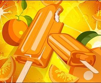 オレンジ色の背景やアイスキャンディー Psd 層状