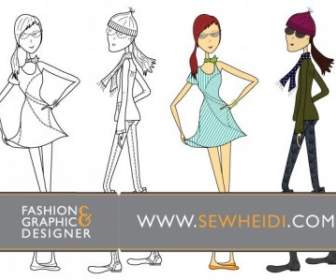 Outfitted Female Fashion Sketch Vectors