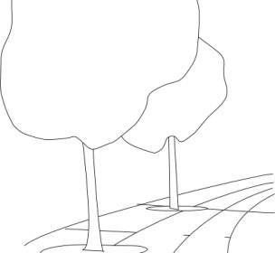 Pavement Street Trees Outlined Clip Art