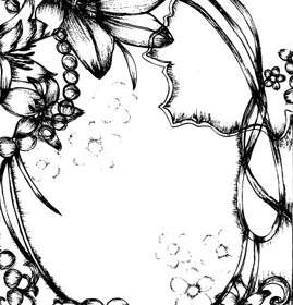 鋼筆繪製風格花卉邊框剪貼畫