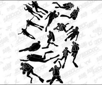 People Silhouettes Vector Material Diving