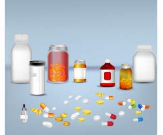 Comprimidos De Pílulas E Medicamentos Em Frasco Plástico