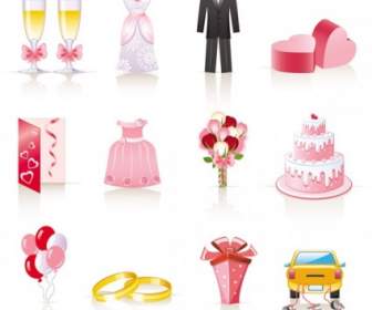 розовый мультфильм Свадебные украшения вектор