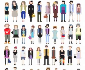 Personaggi Dei Cartoni Animati Di Pixel Pittura Vettoriale