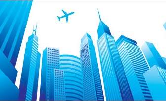 Flugzeug Am Himmel Der Modernen Stadt