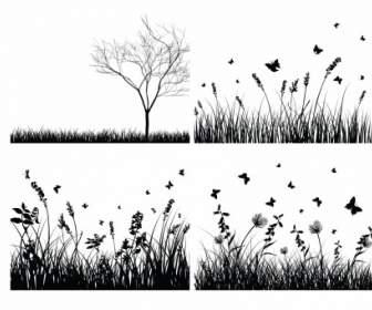 Plants And Flowers Silhouettes Vector