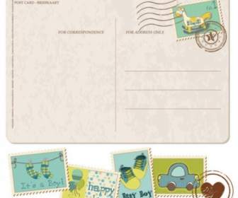 Cartão Postal Com Vetor De Selos Dos Desenhos Animados