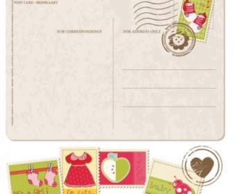 Postcards Stamps With Cartoon Vector