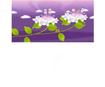 Purple Flowers Vector Fantasy Design