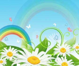 Rainbow And Flower Landscape