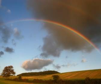 Rainbow Over The Fields Wallpaper Landscape Nature