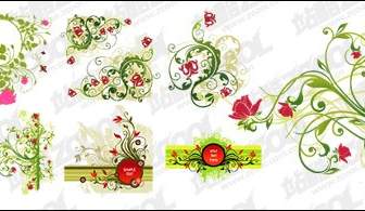Red And Green Flower Pattern Combination Of Vector Material