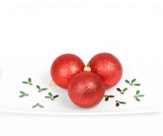 Red Baubles On Plate