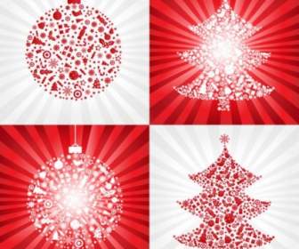 Boule De Noël Rouge Avec Le Vecteur De L'arbre De Noël