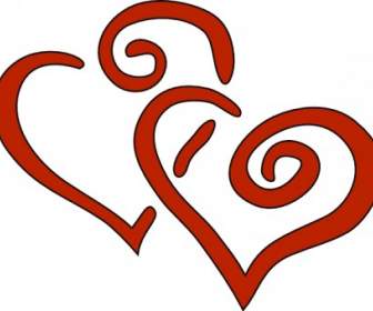 Red Curly Hearts Clip Art