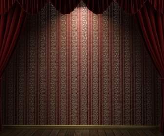 Red Curtain And The European Pattern Of Wall Picture