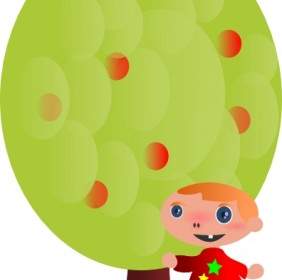 Red Fruit Tree With A Baby Clip Art