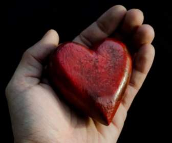 Красное сердце в руках