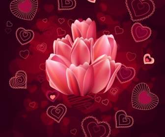 หัวใจสีแดงกับดอกไม้เวกเตอร์
