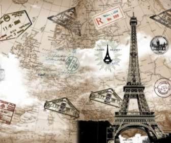 Retro Menara Eiffel Perjalanan Template Berlapis