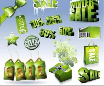 Sales Discount Green Icon Vector