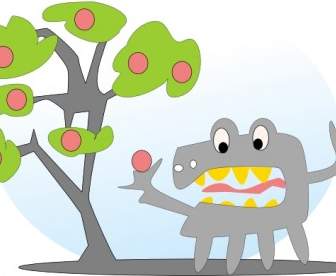 Salvor Tree With Apples And A Monster Clip Art