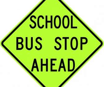 Autobús Escolar Parada Por Delante De La Señal Fluorescente Clip Art