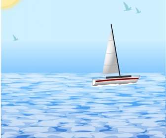 Pemandangan Laut Dengan Perahu Clip Art