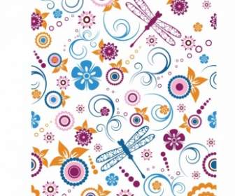 Seamless Dragonfly And Floral Pattern