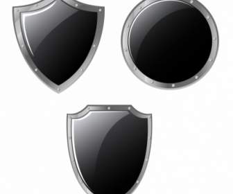 Set Of Different Steel Shields Isolated On White