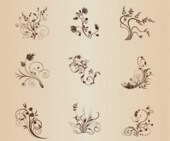 Conjunto De Elementos Florais Para Design Ilustração Vetorial