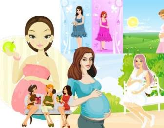 Vector De Siete Mujeres Embarazadas