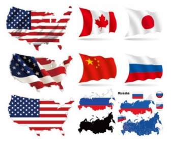 幾個國家國旗地圖向量