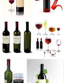 Beberapa Anggur Botol Dan Gelas Vektor