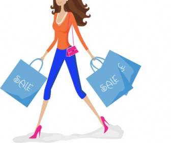 Shopping Girl With Sale Bags